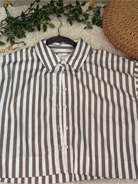 J. Crew Brown & White Vertical Stripe Button-Down Shirt